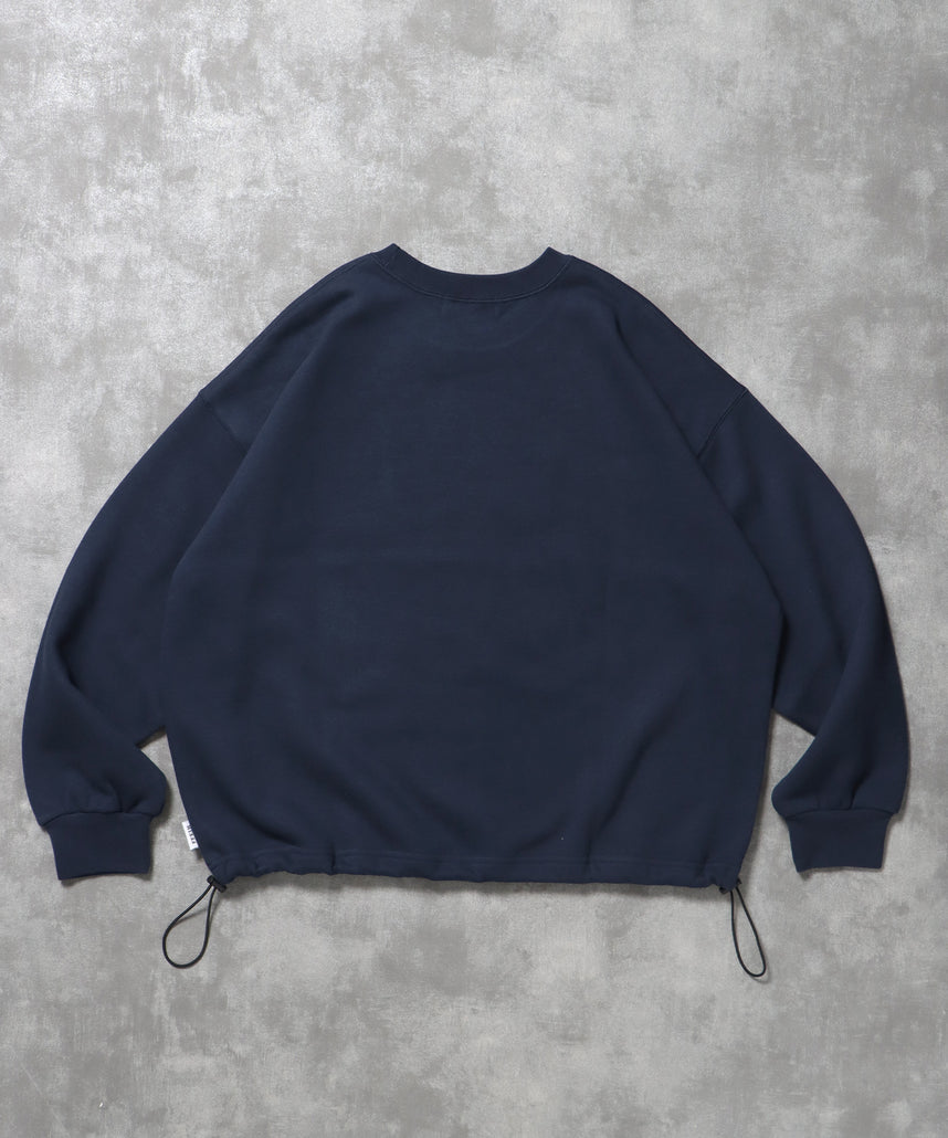 ヘビーウエイト3段ロゴドローコード付スウェット / スウェット トレーナー ロゴプリント ドローコード 裏起毛 ネイビー