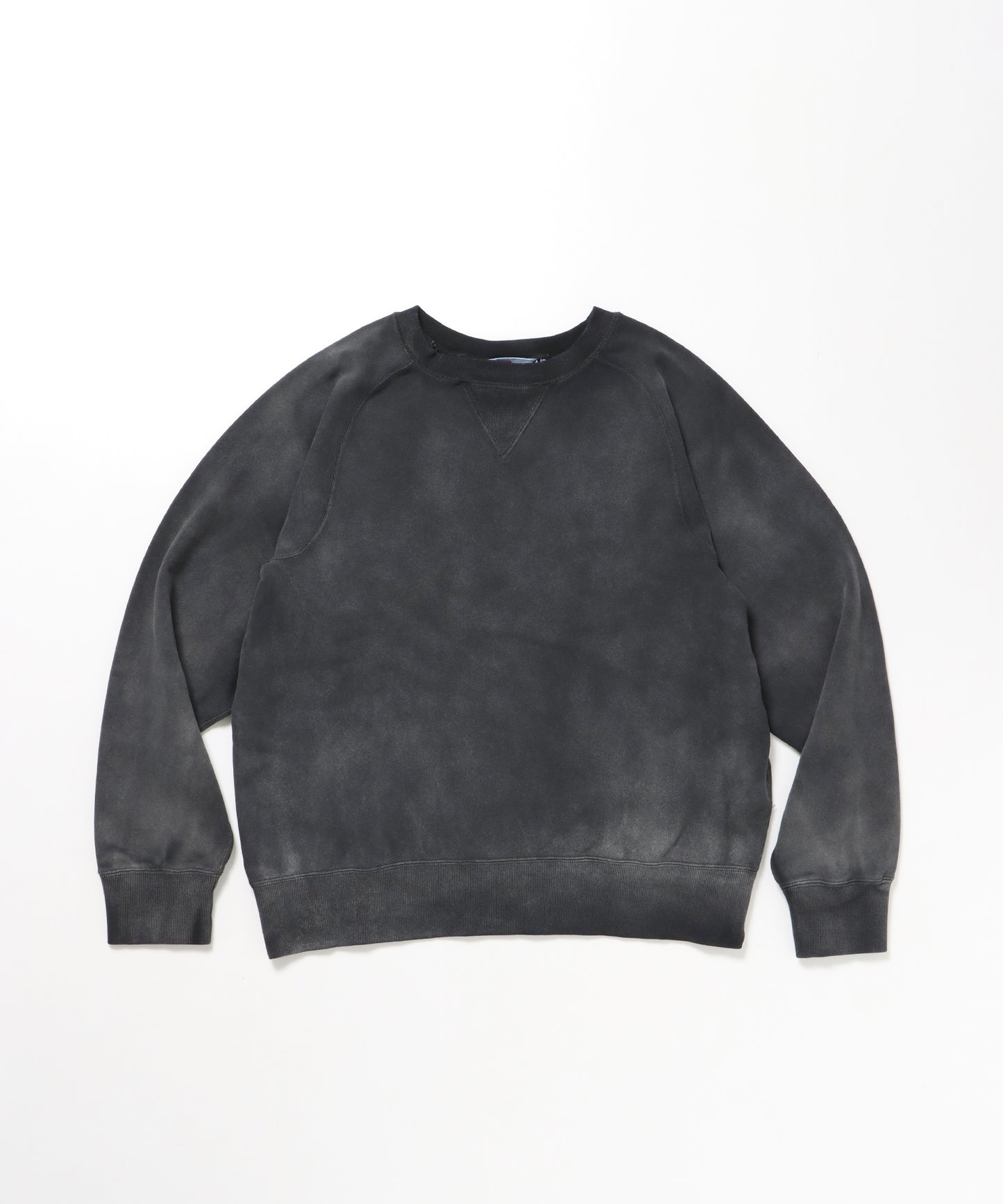 70'S FIT F-SLEEVE CREW / 加工 裏起毛 クルーネック スウェット ラグラン 短丈 裏毛 ブラック