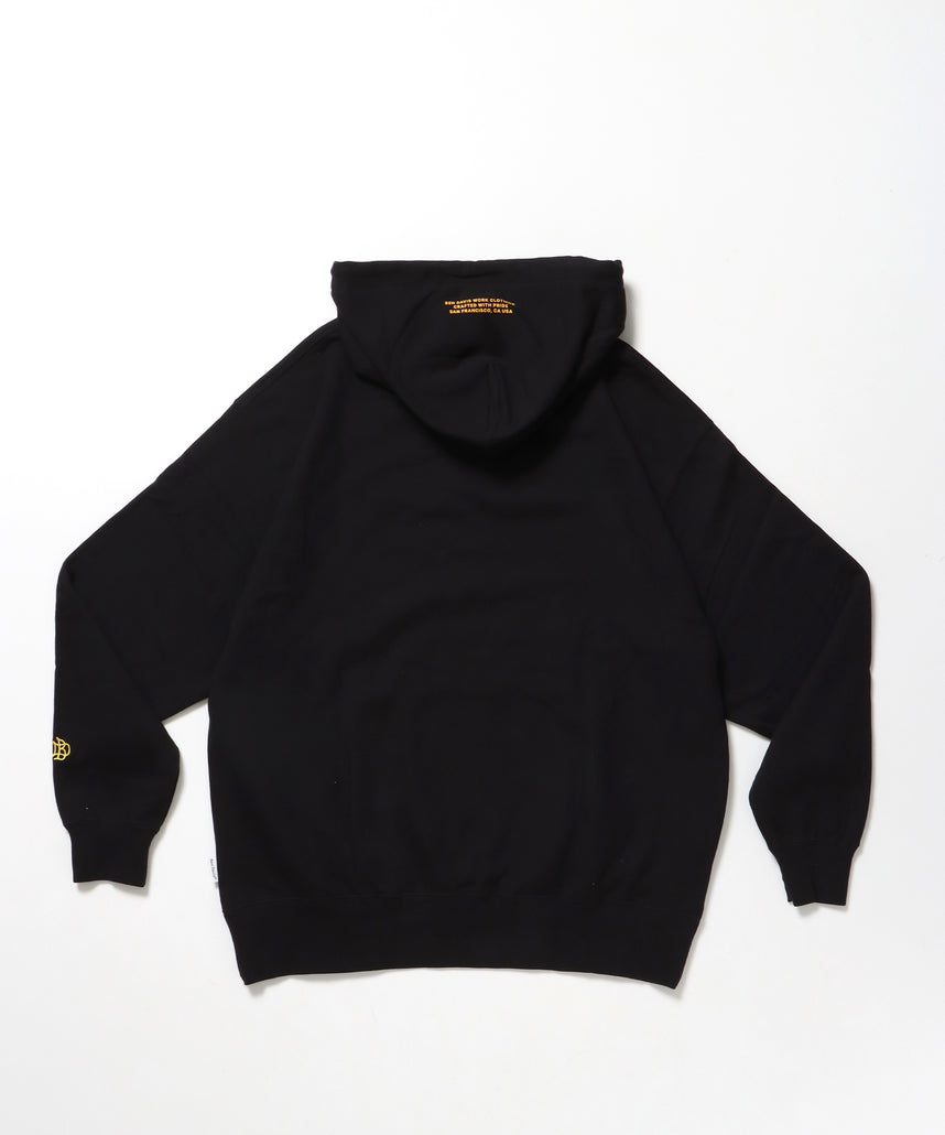 MID WEIGHT SWEAT HOODIE /パーカー ジップパーカー ダブルジップ 短丈 刺繍 プリント ブラック