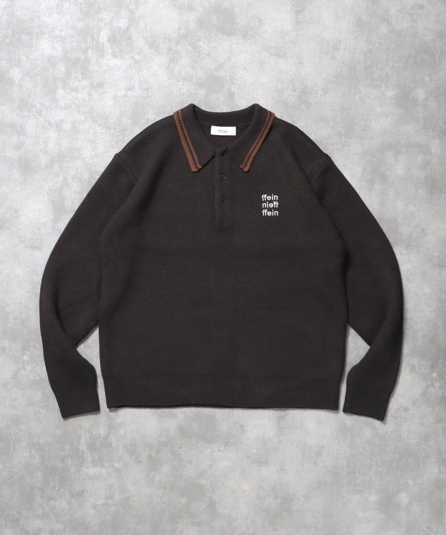 三段ロゴアソート襟ポロニット / ポロシャツ ニット ボーダー 刺繍 ワンポイント ブラック