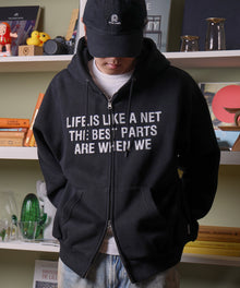 ヘビーウエイトぼかしロゴジップパーカー / パーカー 裏起毛 ジップ 刺繍 ロゴ フーディ ダブルジップ ブラック