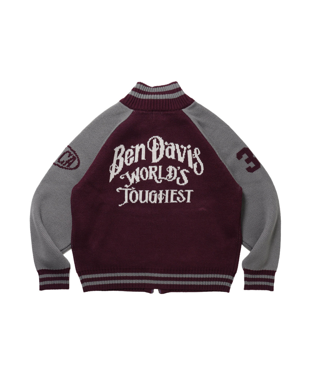 BALLPARK KNIT JACKET / ニット ジャケット ジャケード 刺繍 スタジャン スタジアムジャンパー ユニセックス 秋冬 ワイン