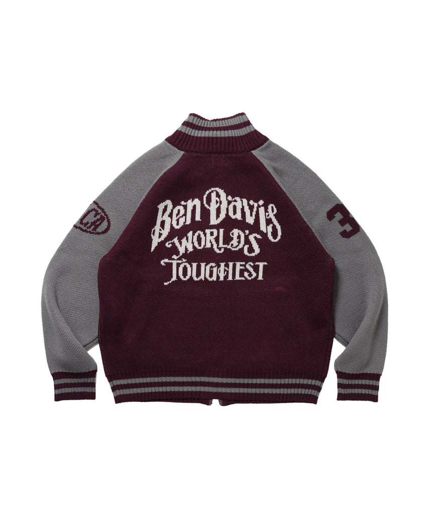 BALLPARK KNIT JACKET / ニット ジャケット ジャケード 刺繍 スタジャン スタジアムジャンパー ユニセックス 秋冬 ワイン