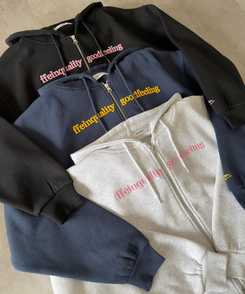 センター3D刺繍立体フードショート丈ZIPパーカー / レディース パーカー 裏起毛 ヘビーウエイト フーディ ダブルジップ 【短丈】 アッシュグレー