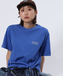 ワンポイント刺繍ショート丈Tシャツ / Tシャツ 短丈 クルーネック 半袖 刺繍 ワンポイント ブルー