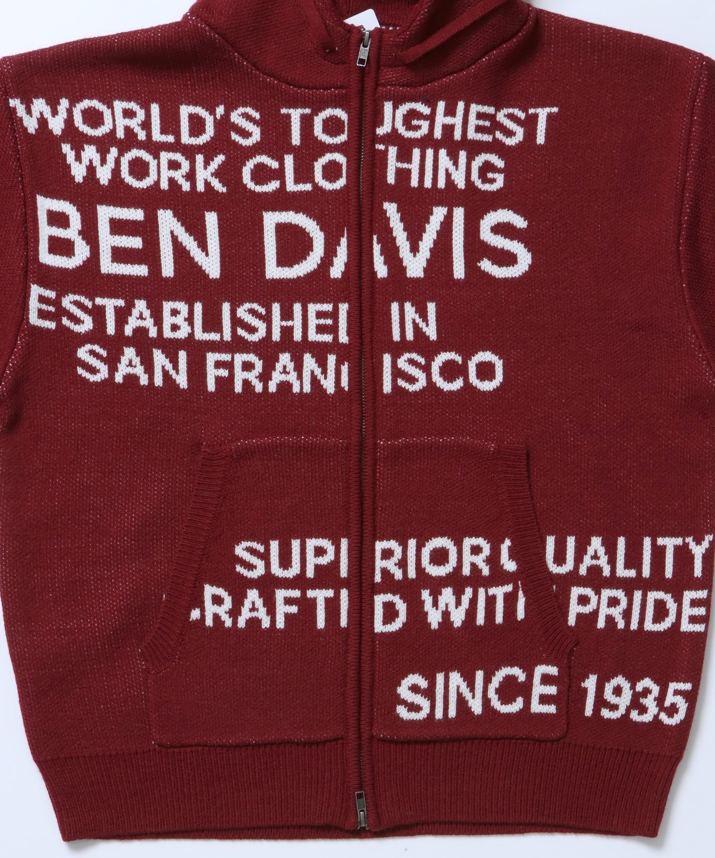 FAUX FUR TRIM KNIT JACKET / オーバーサイズ ニット ファー ジップパーカー フーディ ダブルジップ バーガンディー