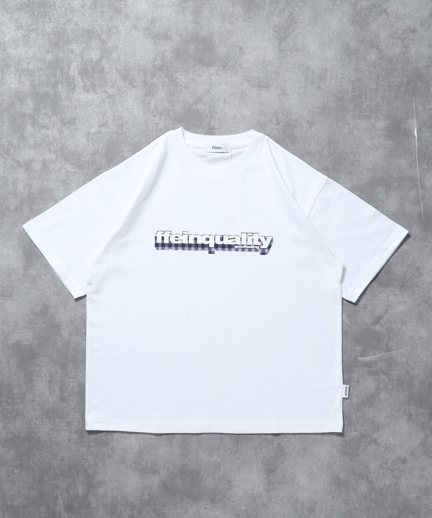 立体チェックプリントロゴショート丈Tシャツ/ クルーネック 半袖 刺繍 【短丈】 柄80