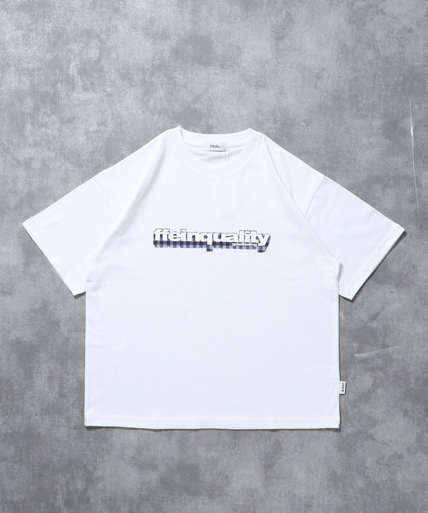 立体チェックプリントロゴショート丈Tシャツ/ クルーネック 半袖 刺繍 【短丈】 柄80