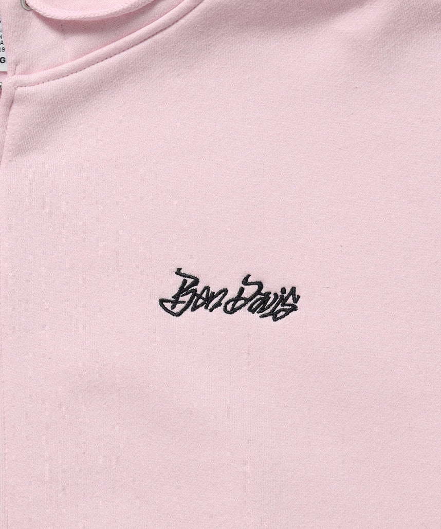 TAGGING ZIP HOODIE / ジップパーカー フード タグ 刺繍 裏起毛 ユニセックス ピンク