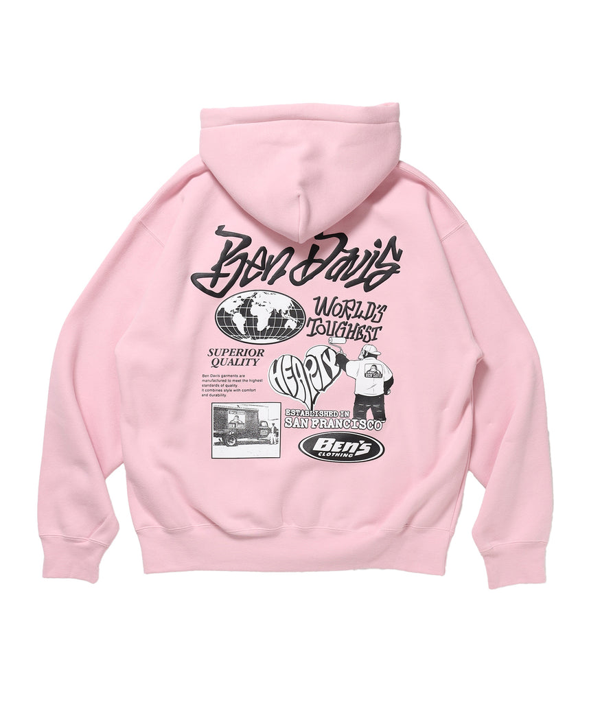 TAGGING ZIP HOODIE / ジップパーカー フード タグ 刺繍 裏起毛 ユニセックス ピンク