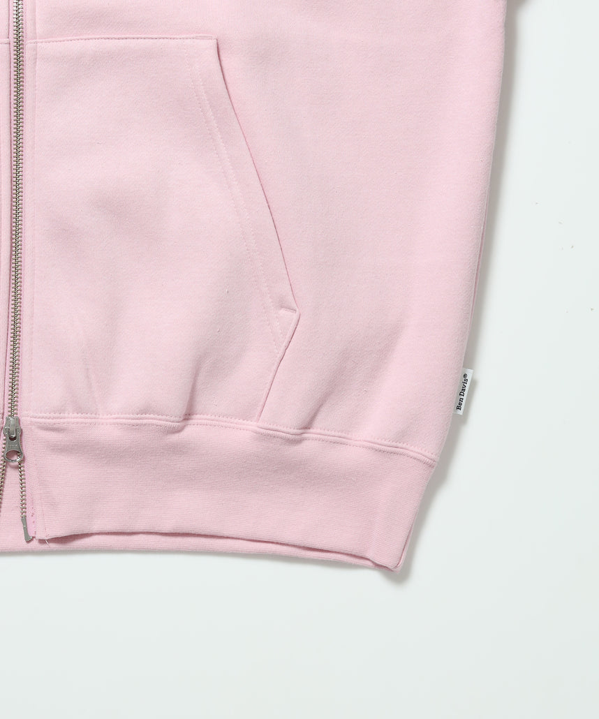 TAGGING ZIP HOODIE / ジップパーカー フード タグ 刺繍 裏起毛 ユニセックス ピンク