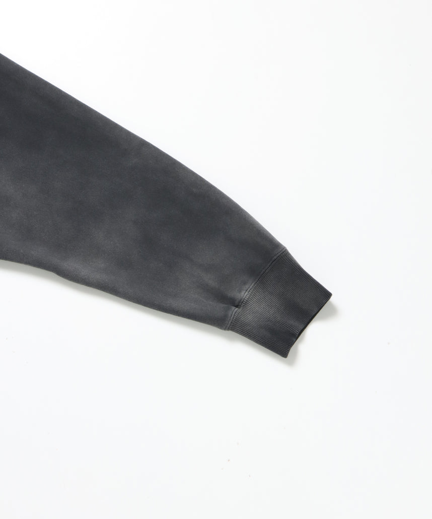 70'S FIT F-SLEEVE CREW / 加工 裏起毛 クルーネック スウェット ラグラン 短丈 裏毛 ブラック