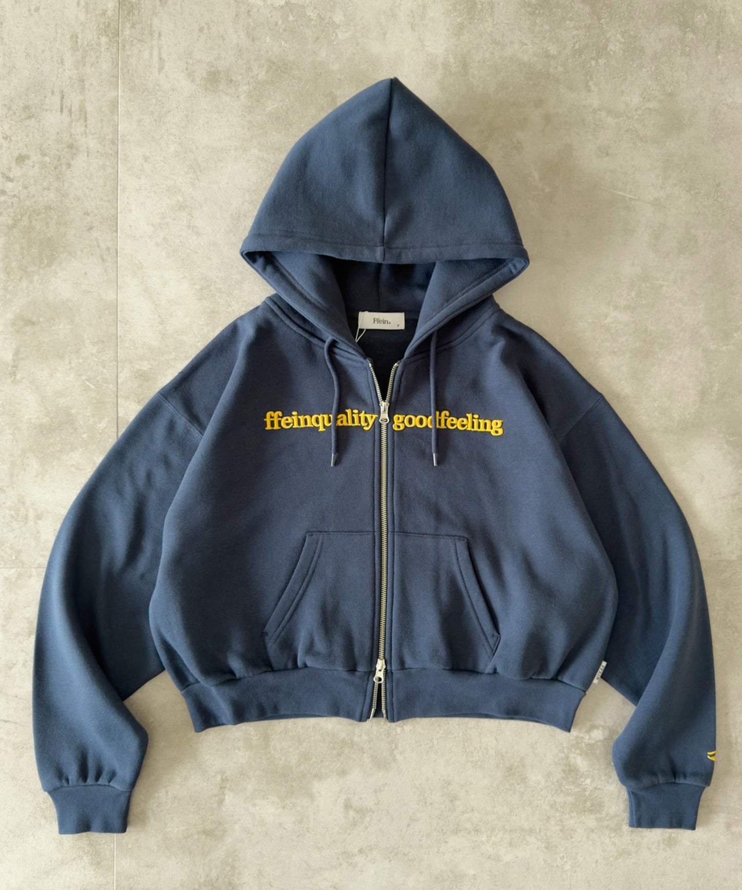 センター3D刺繍立体フードショート丈ZIPパーカー / レディース パーカー 裏起毛 ヘビーウエイト フーディ ダブルジップ 【短丈】 ネイビー