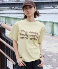 手書きロゴショート丈Tシャツ / Tシャツ クルーネック 半袖 プリント 手書きロゴ【短丈】 レモンイエロー
