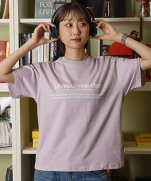 シンプルプリントロゴショート丈Tシャツ/ Tシャツ クルーネック 半袖 プリント スタッズ ワンポイント【短丈】 ピンク