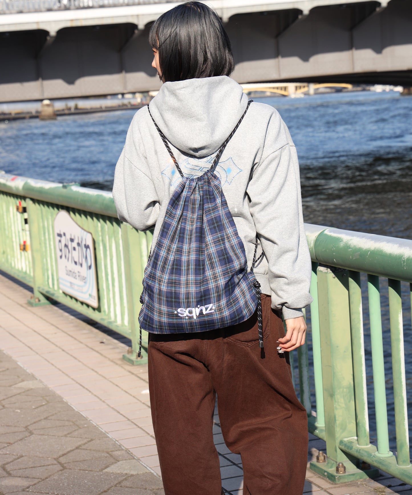 sqnz dairy 2way knapsack / ナップサック トートバック 2WAY  チェック ストライプ ネイビー