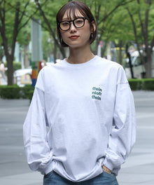 ワンポイント3段ロゴ刺繍ロンT / ユニセックス ロンT 長袖 刺繍 クルーネック オーバーサイズ アッシュグレー