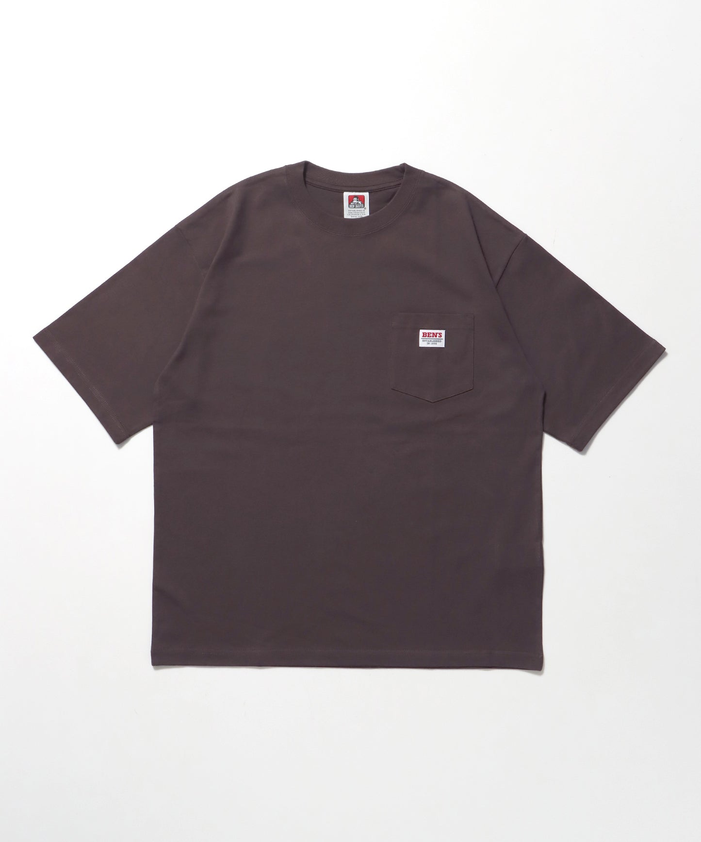 BIG POCKET TEE ZF / ポケット 半袖 ワンポイント ワイドシルエット ヘビーウエイト クルーネック ダークブラウン