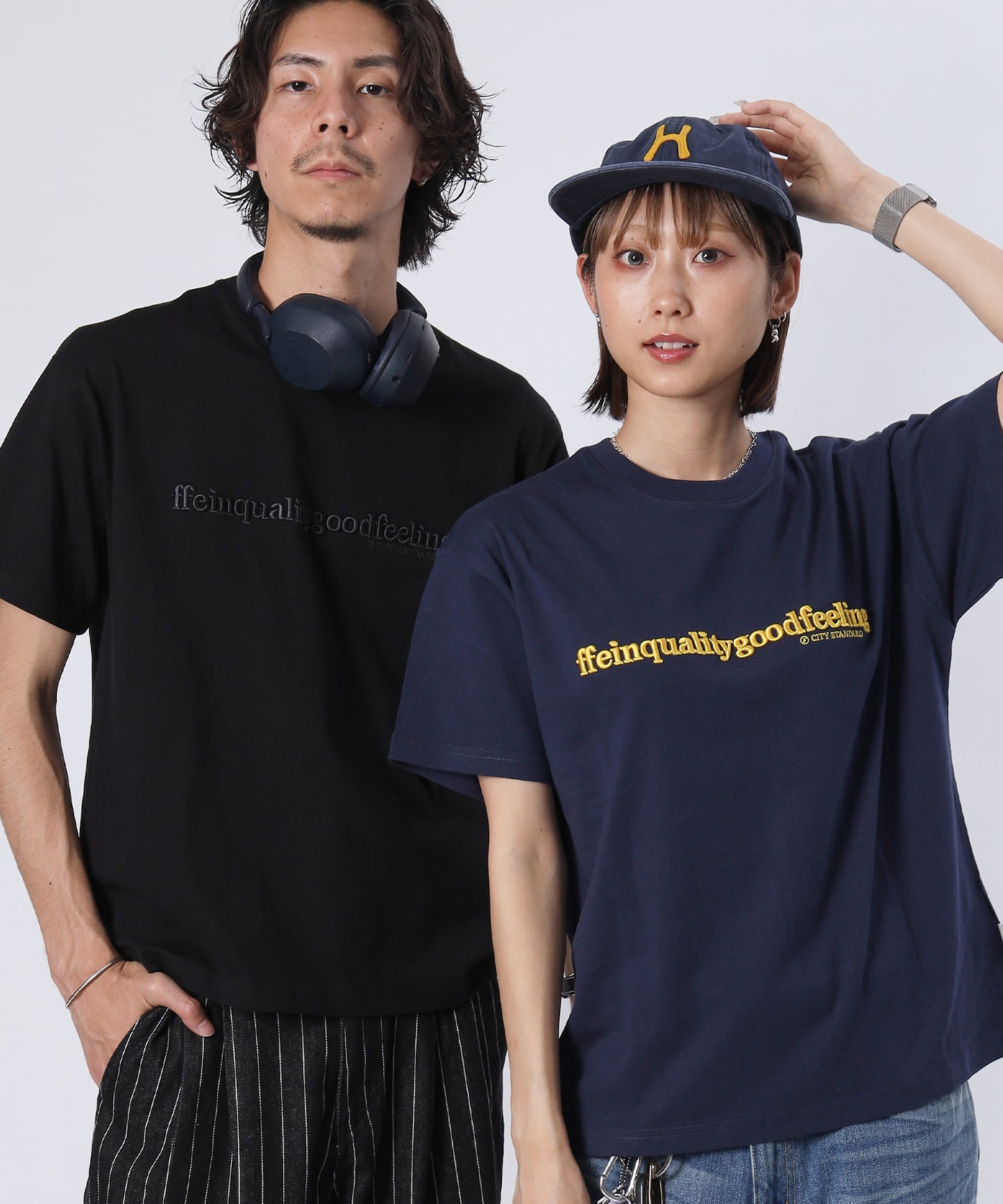 センターロゴ3D刺繍ショート丈Tシャツ / Tシャツ クルーネック 半袖 刺繍 シンプル 【短丈】 ネイビー