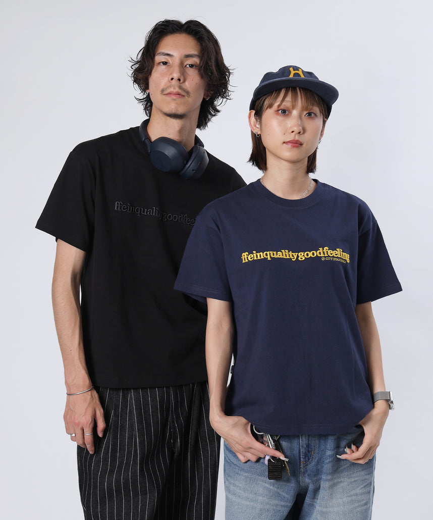 センターロゴ3D刺繍ショート丈Tシャツ / Tシャツ クルーネック 半袖 刺繍 シンプル 【短丈】 ネイビー