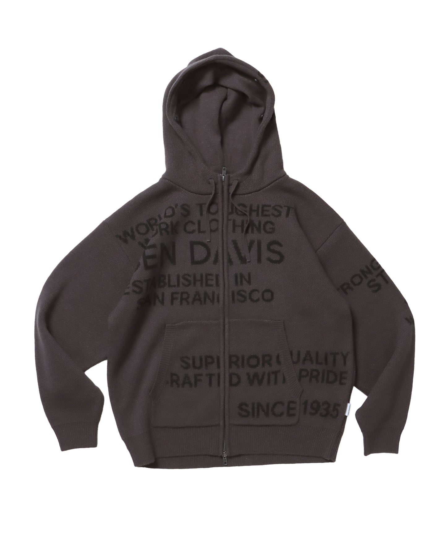 FAUX FUR TRIM KNIT JACKET / オーバーサイズ ニット ファー ジップパーカー フーディ ダブルジップ チャコール