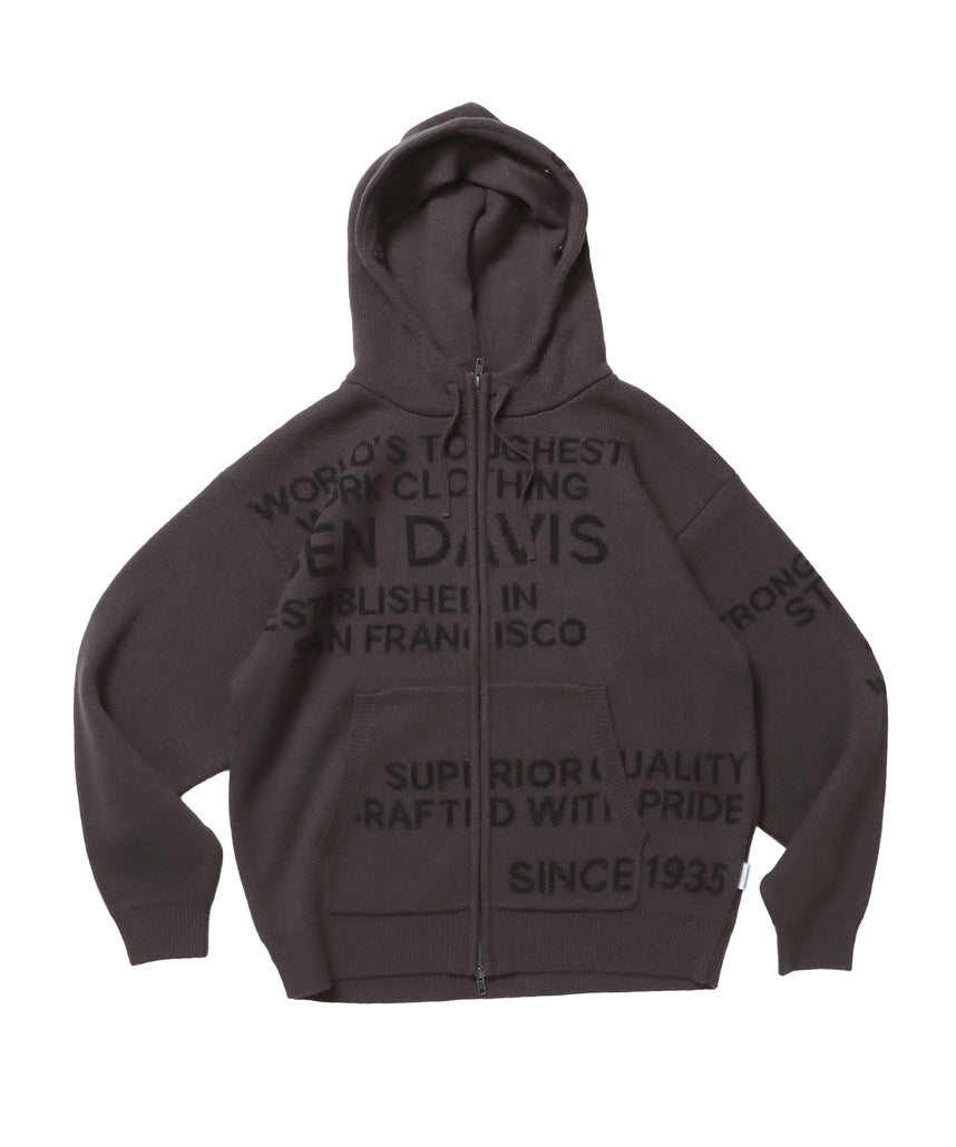 FAUX FUR TRIM KNIT JACKET / オーバーサイズ ニット ファー ジップパーカー フーディ ダブルジップ チャコール