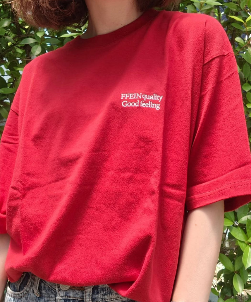 ＊新色追加 ワンポイントロゴ刺繍 / Tシャツ オーバーサイズ クルーネック 半袖 レッド