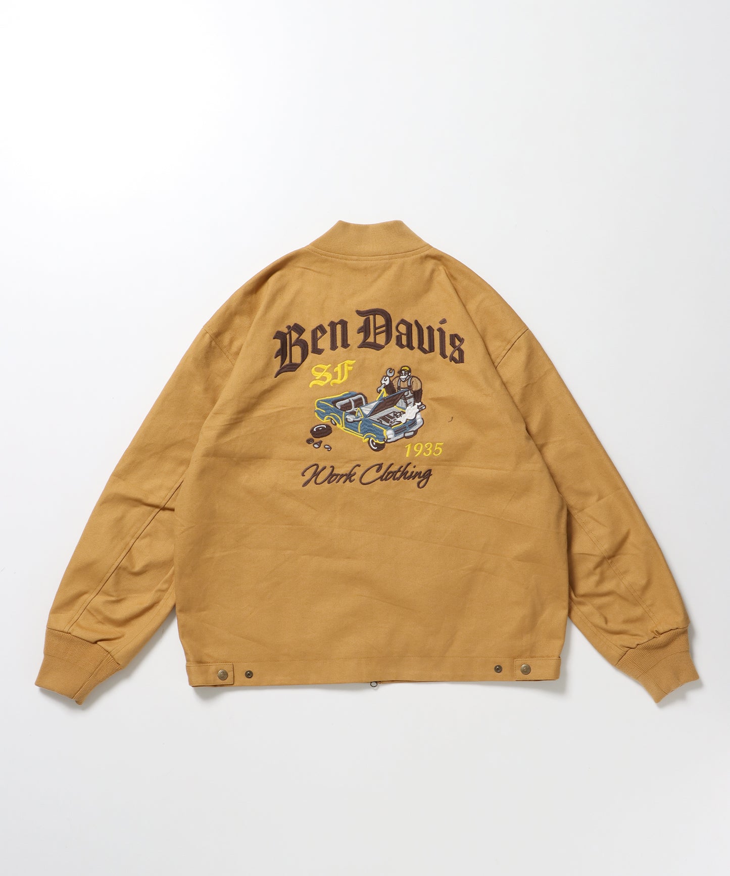 MECHANIC EMB RIBBED JACKET / ワーク ジャケット 刺繍 ジャケット ダック アウター ベージュ