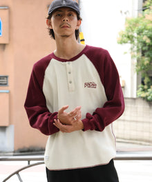BIG WAFFLE L/S HENLEY / ワッフル ラグラン ヘンリー ユニセックス 長袖 ロンT ワイン
