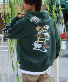 SANMARINO ZIP HOODIE / ジップパーカー フード キャラクター デザイン 裏起毛 ユニセックス ダークグリーン