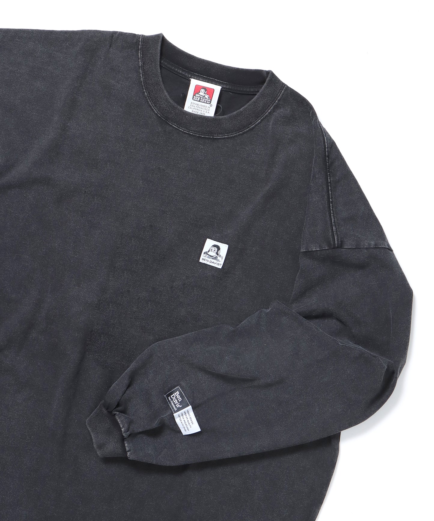 WASHED L/S LABEL TEE WIDE / ブリーチ加工 ロンT 長袖 ブラック