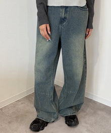 sqnz carve logo ladies denim / パンツ デニム リジッド 加工 カーブ 刺繍 ネイビー