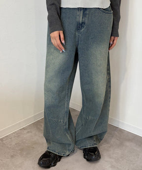 sqnz carve logo ladies denim / パンツ デニム リジッド 加工 カーブ 刺繍 ネイビー