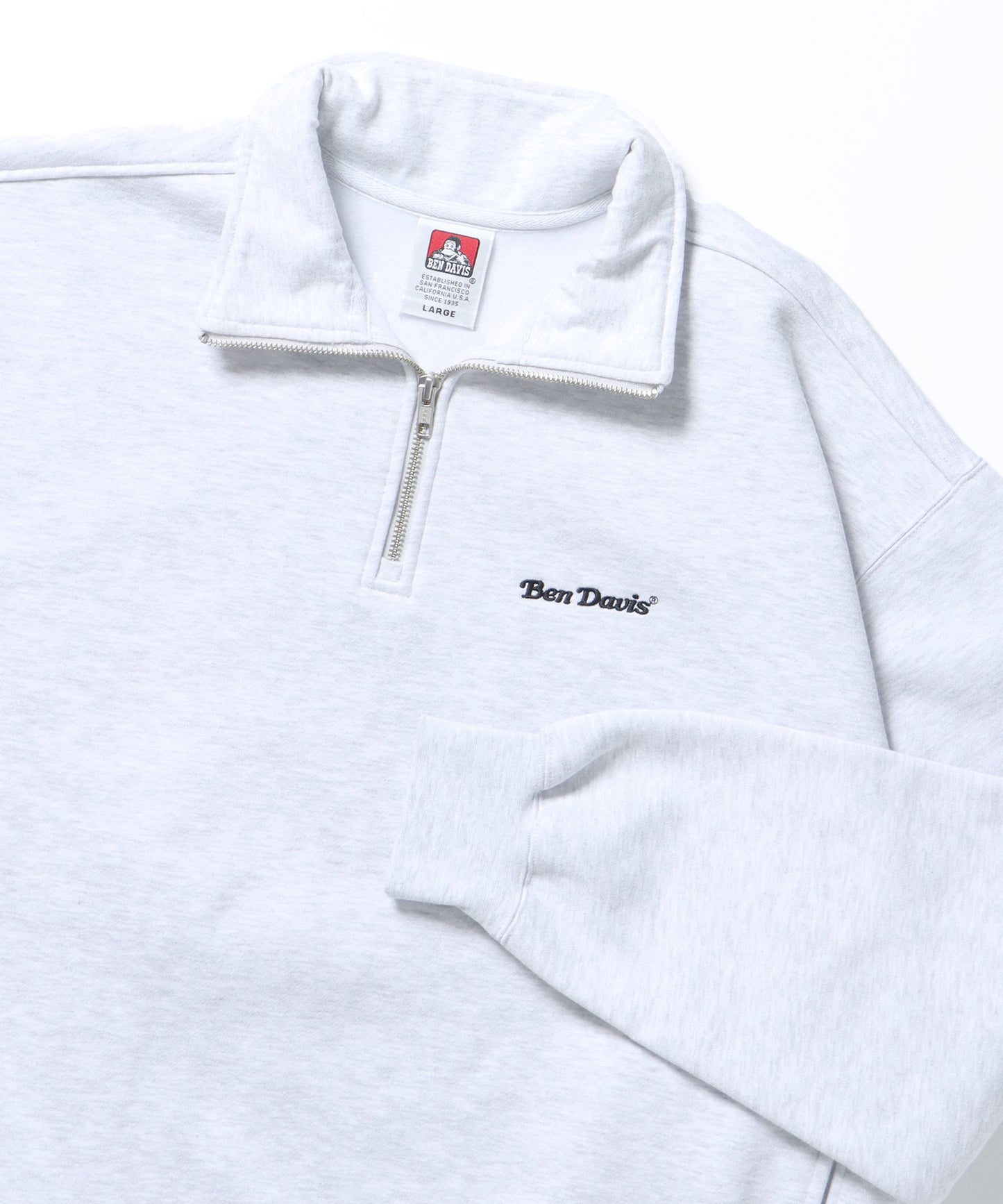 HEAVY SWEAT HALF ZIP / 刺繍 オーバーサイズ ワンポイント シンプル ヘビーウエイト 裏起毛 アッシュグレー