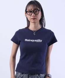 テレコリブレディースTシャツ / 半袖 レディース クルーネック プリント ピチT ちびT 短丈 ネイビー