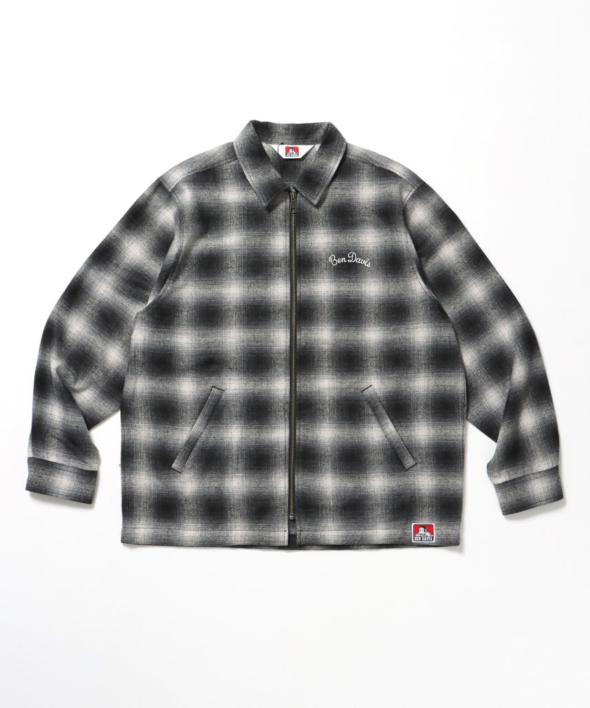 HEAVY PLAID ZIP JACKET / ジップジャケット チェック 起毛 ライトアウター ブラック