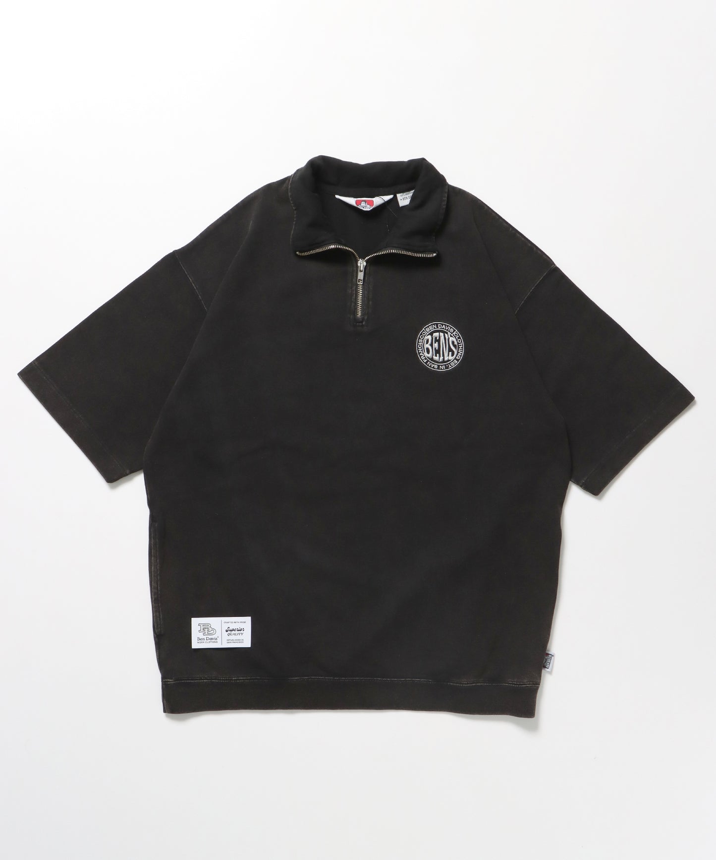 CIRCLE LOGO VNTG 1/4 ZIP TOP / サークルロゴ Tシャツ ハーフジップ パウダーブリーチ 刺繍 半袖 ブラック