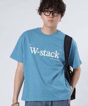 ユニバーサルロゴショート丈Tシャツ/ Tシャツ クルーネック 半袖 プリント 刺繍 チェック 【短丈】 サックスブルー