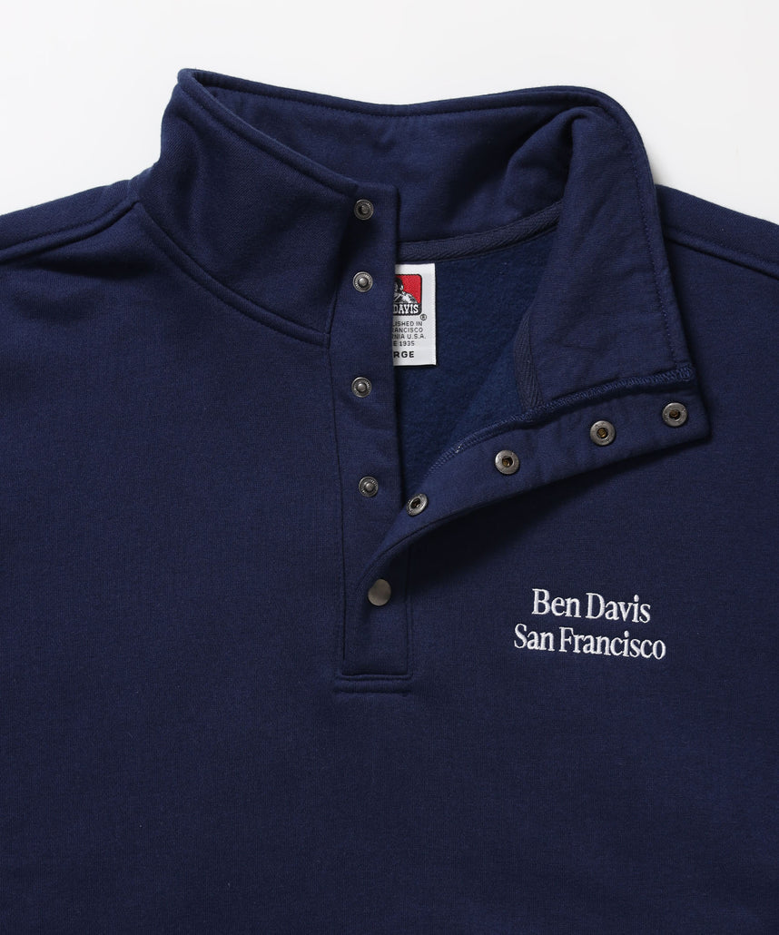 BD SWEAT SNAP P/O / スウェット ハイネック ボタン 裏起毛 ワンポイント刺繍 ユニセックス ネイビー