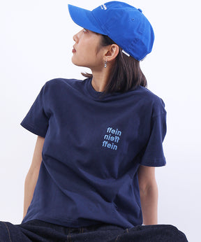 ワンポイント3段ロゴ刺繍ショート丈Tシャツ / Tシャツ クルーネック 半袖 刺繍 ワンポイント シンプル 【短丈】 ネイビー