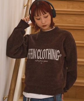 センターロゴウールニット / ウール ロゴ クルーネック ニット 刺繍 ブラウン