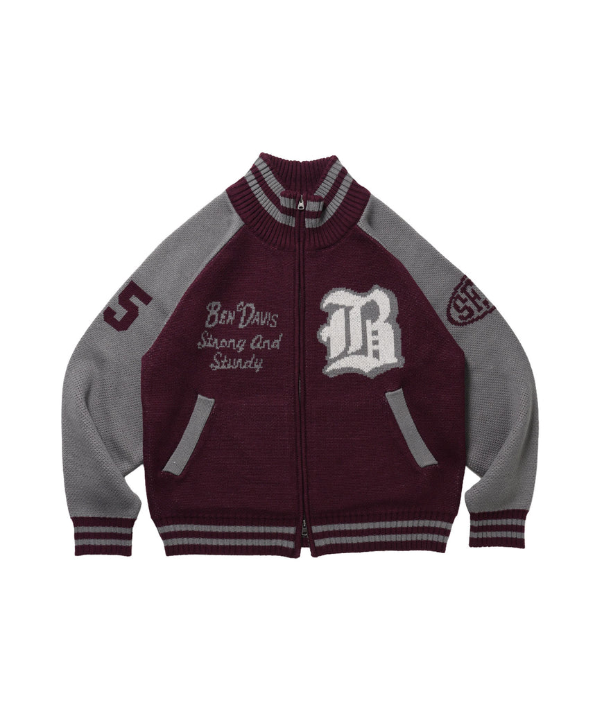 BALLPARK KNIT JACKET / ニット ジャケット ジャケード 刺繍 スタジャン スタジアムジャンパー ユニセックス 秋冬 ワイン