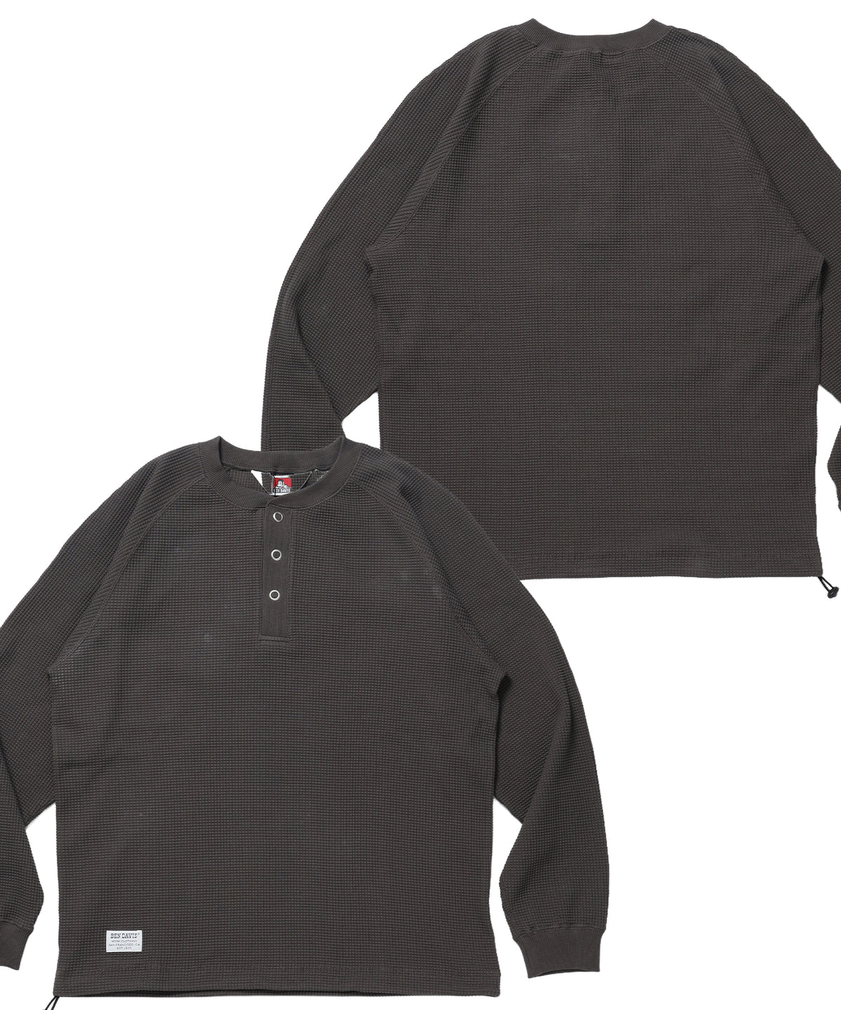 BIG WAFFLE HENLEY WIDE P/O / ワッフル ヘンリー ネック ワイドシルエット ロンT ユニセックス 長袖 ダークブラウン