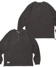 BIG WAFFLE HENLEY WIDE P/O / ワッフル ヘンリー ネック ワイドシルエット ロンT ユニセックス 長袖 ダークブラウン