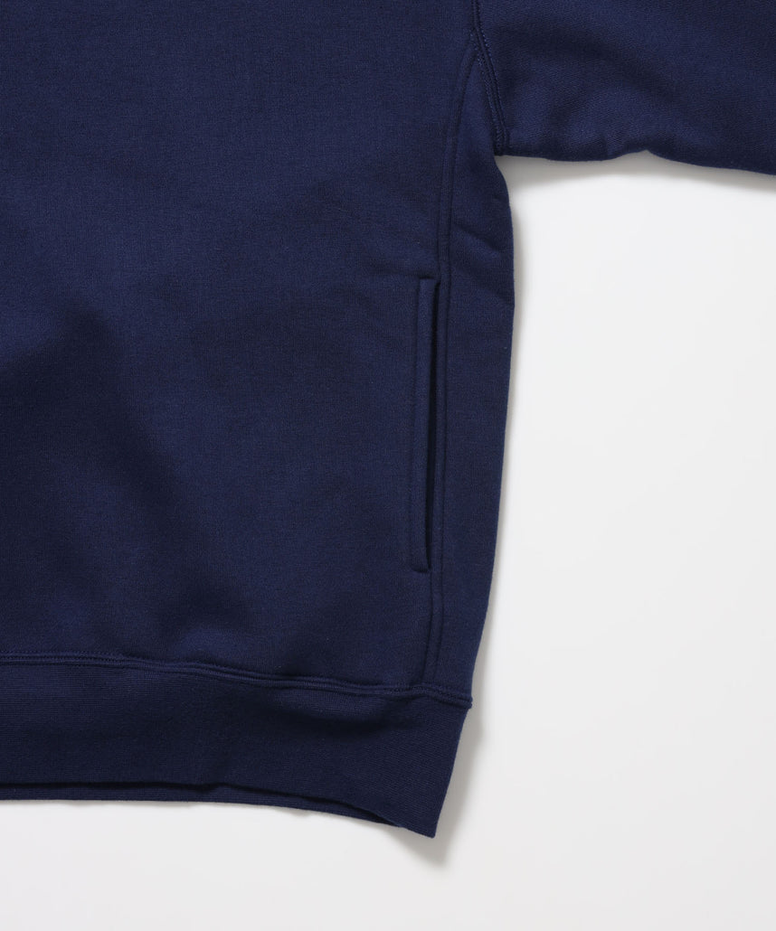 BD SWEAT SNAP P/O / スウェット ハイネック ボタン 裏起毛 ワンポイント刺繍 ユニセックス ネイビー