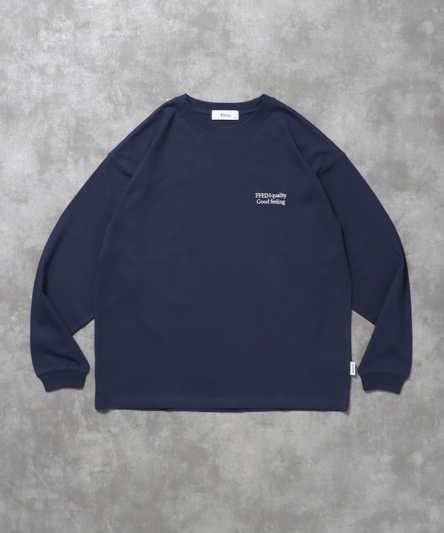 ワンポイントロゴ刺繍ロンT / ロンT 刺繍 ロゴ クルーネック ワンポイント 長袖 ネイビー