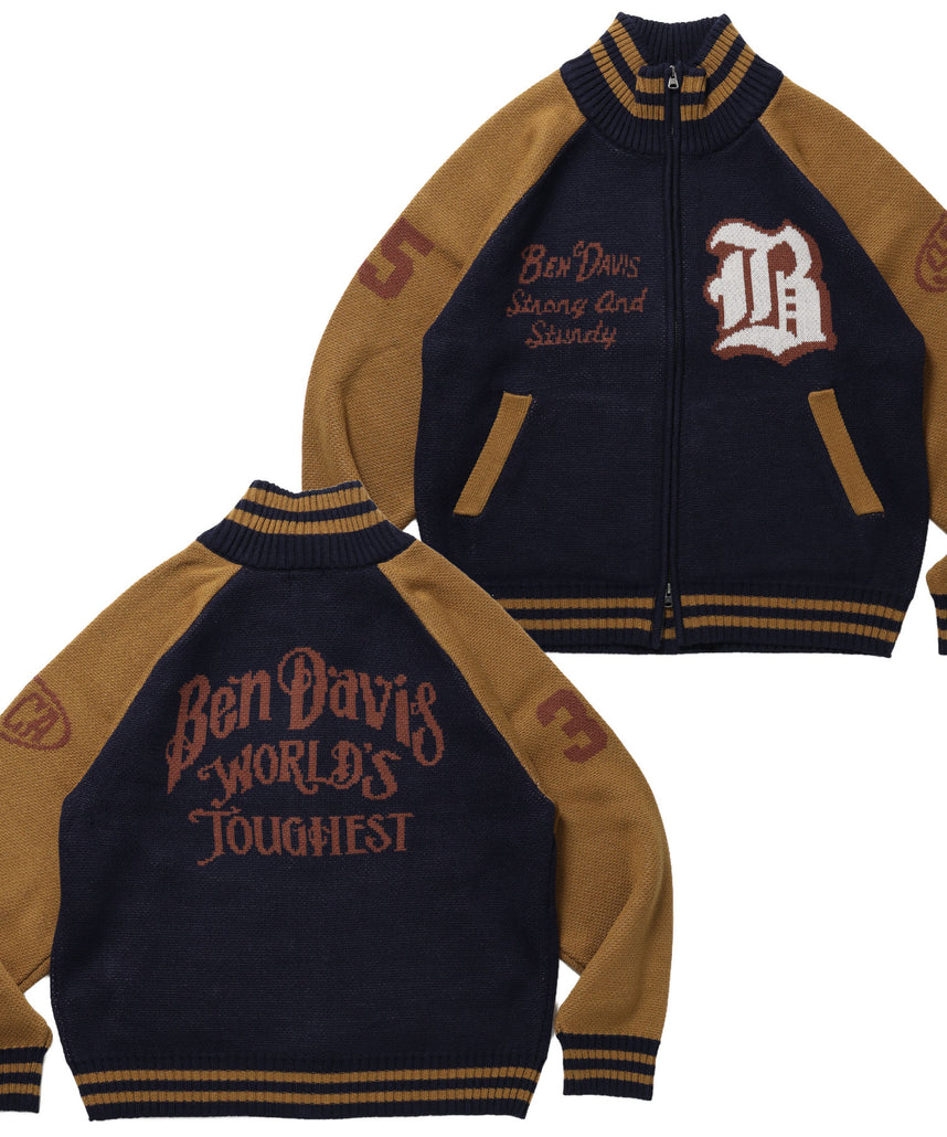BALLPARK KNIT JACKET / ニット ジャケット ジャケード 刺繍 スタジャン スタジアムジャンパー ユニセックス 秋冬 ネイビー