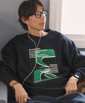 ヘビーウエイト線画アートスウェット / 裏起毛 スウェット アート クルーネック プリント ブラック