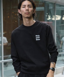 ワンポイント3段ロゴ刺繍ロンT / ユニセックス ロンT 長袖 刺繍 クルーネック オーバーサイズ ブラック