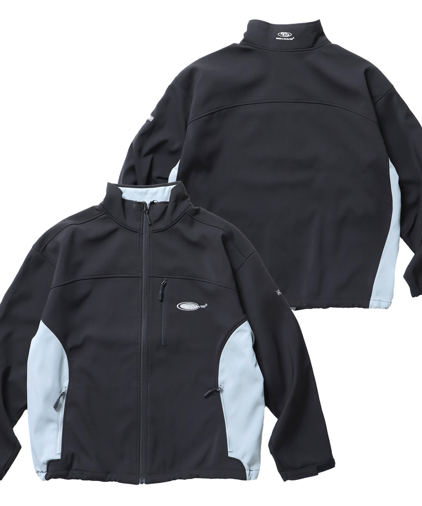 SOFTSHELL ACTIVE JACKET / ソフトシェル フリース ジップ ドローコード ブラック